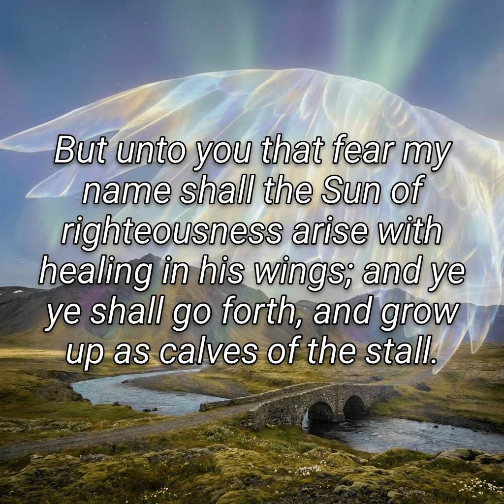 Ethereal iridescent wing overlaying a scenic landscape of mountains, a river, and a stone bridge.