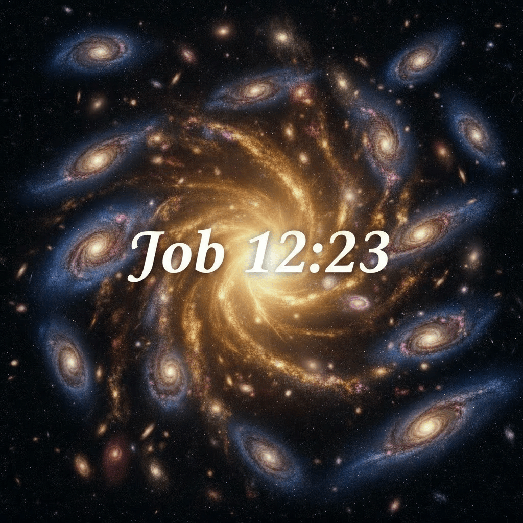 Multiple spiral galaxies swirling around a bright central light source in deep space.