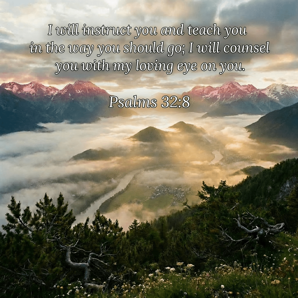 Sunrise over snow-capped mountains and a misty valley with a winding river.