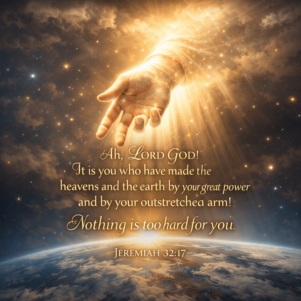 A glowing hand emitting light and stars over Earth viewed from space