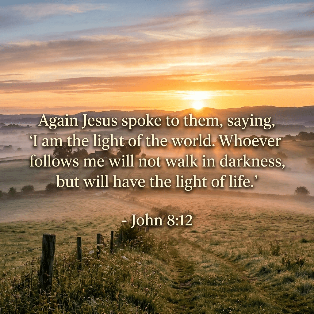 Sunrise casting golden rays over fog-covered fields and winding rural path