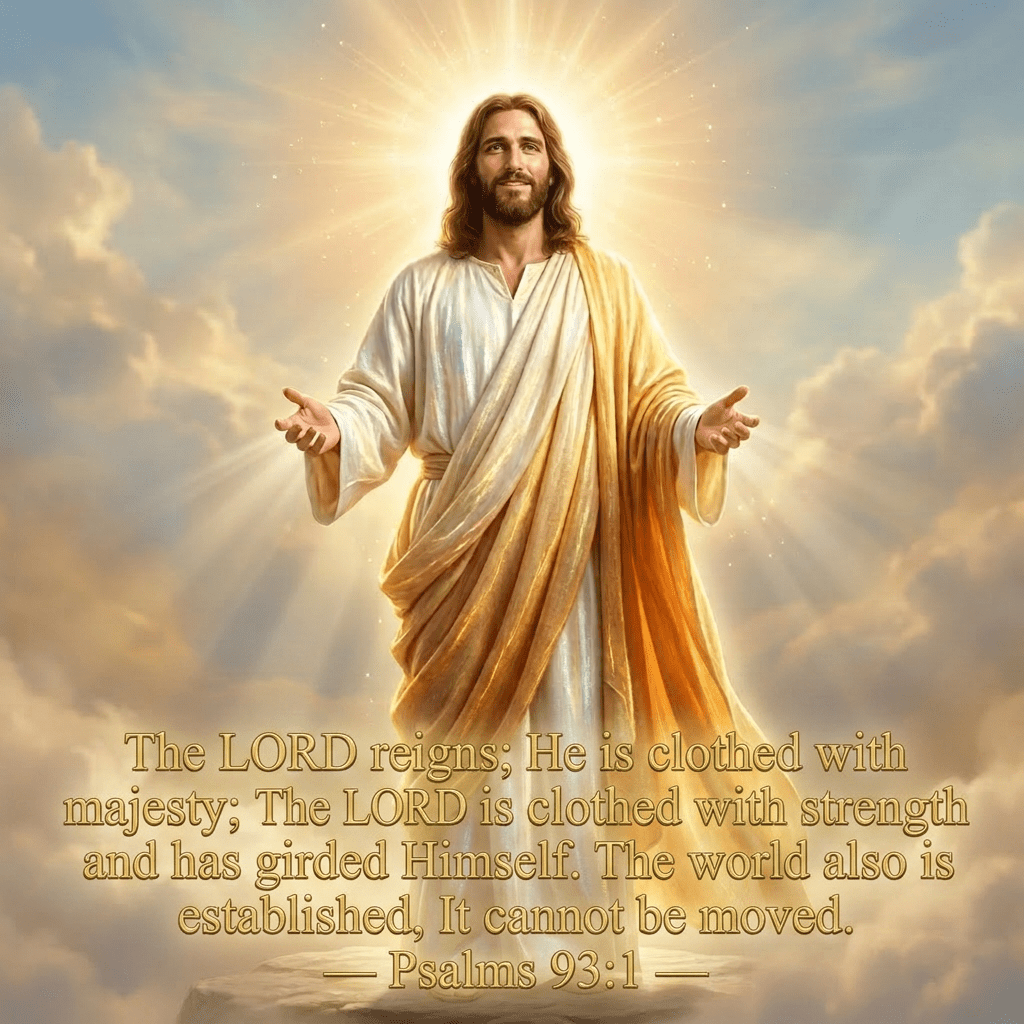 Jesus Christ with open arms surrounded by radiant light and clouds